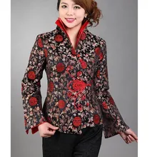 Горячая Распродажа, черная традиционная китайская женская шелковая атласная куртка, пальто с цветочным принтом, Размеры S M L XL XXL XXXL
