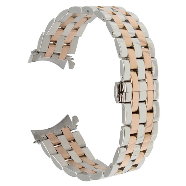 Silver Rose Gold Ремешок для часов из нержавеющей стали, 18 мм, для Asus Zenwatch 2, женский, WI502Q, изогнутый концевой ремешок, Бабочка, пряжка, наручный ремень, браслет+ инструмент - Цвет ремешка: Silver Rose Gold