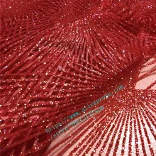 Красный цвет 5 ярдов африканская нигерийская блестки клееная ткань с блестящим кружевом Высококачественная французская пряжа кружевная ткань для свадебного платья