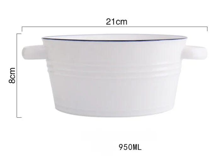 Простая синяя линия большая тарелка для супа с ручной салатником, миска для супа с лапшей, инструмент для выпечки в скандинавском стиле - Цвет: M