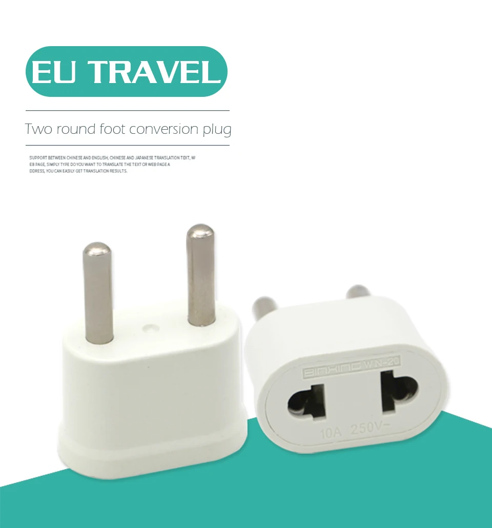 EU Adapter Plug USA to Euro Europe Travel Wall Electrical Power Charge Outlet Sockets US China to EU 2 Round Pin Plug Socket (1)