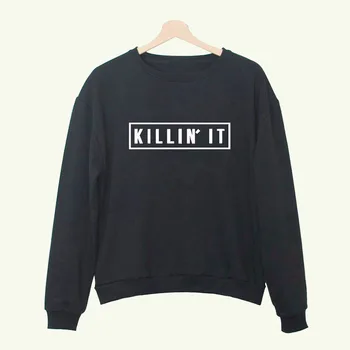 

KILLIN' IT Letter Printed Cotton O Neck Long Sleeve Casual Female Hoodies for Women Sweatshirts Fashion Autumn Top of Large Size