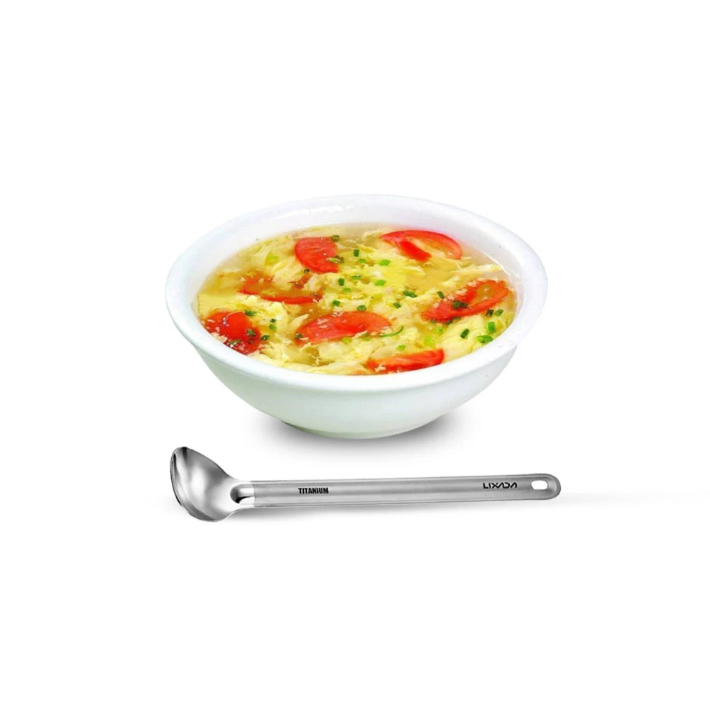 Lixada titanio cuchara 8.5in cuenco pulido té café cuchara titanio cuchara de mango largo Camping cena cubiertos vajilla al aire libre