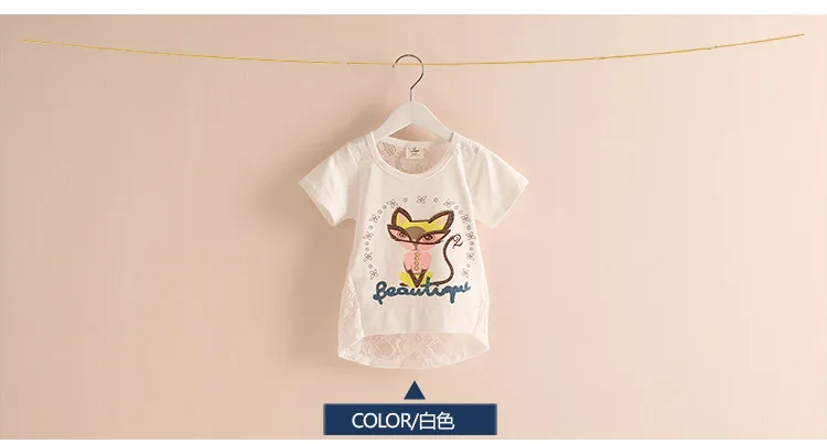 2018 Summer 3-12 Years Birthday Lovely Funny Cartoon Cat Print Lace Embroidery Hollow Out Short Sleeve T Shirt Teenagers Girl (6)