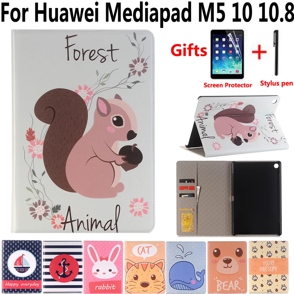 

Animal Cartoon Leather Case for Huawei Mediapad M5 10 Pro 10.8 CMR-W09 CMR-AL09 Cover Funda Tablet Smart Stand Durable Shell