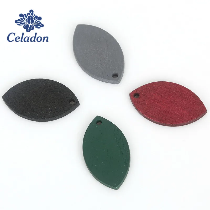 

Leaf Shape 19x32mm Wood Bead Charms Pendant Black/Red/Green/Grey for Earring Necklace Making DIY Jewelry Findings