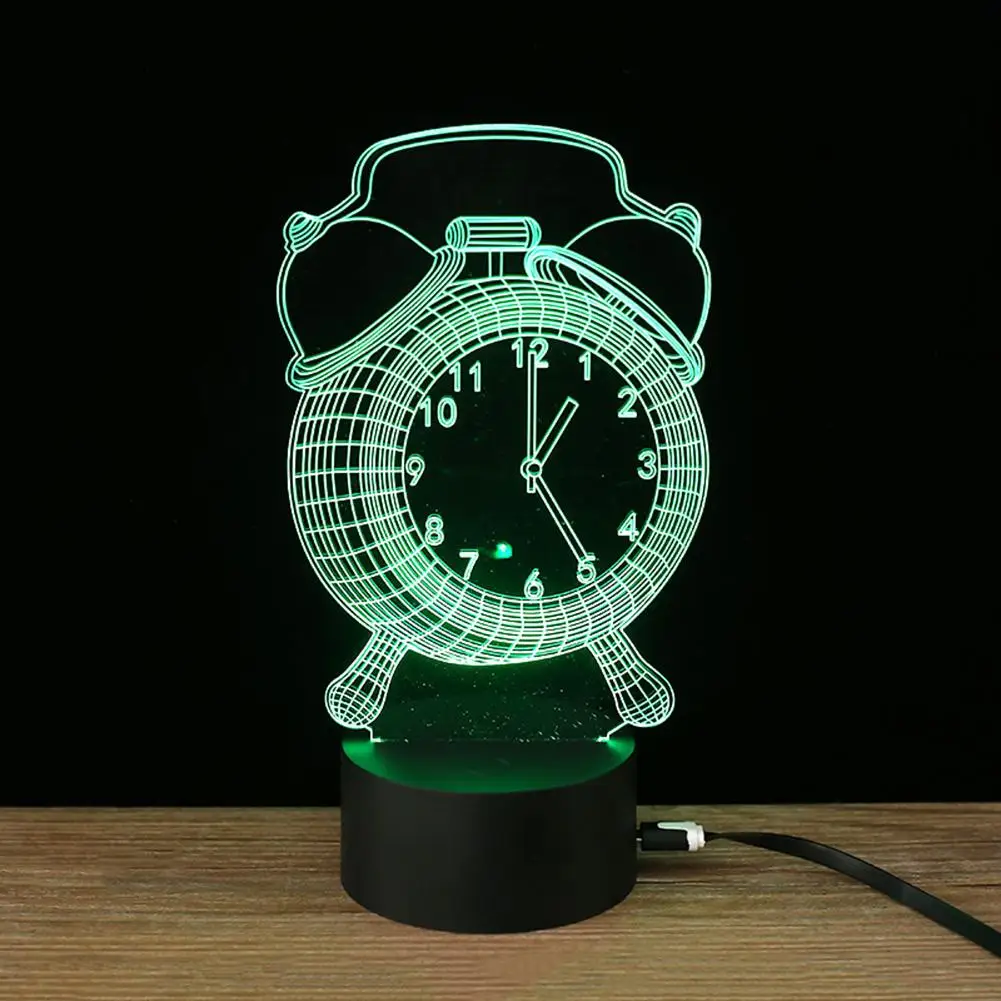 

HobbyLane Alarm Clock Shape 3D Visual Atmosphere LED Night Light Lamp USB Desk Lamps with Touch Button, 7 Colors LED Lights