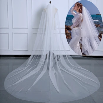 

3 Meter White Ivory Cathedral Wedding Veils For Women Long Lace Edge Bridal Veil with Comb Wedding Accessories Wedding Veil R40