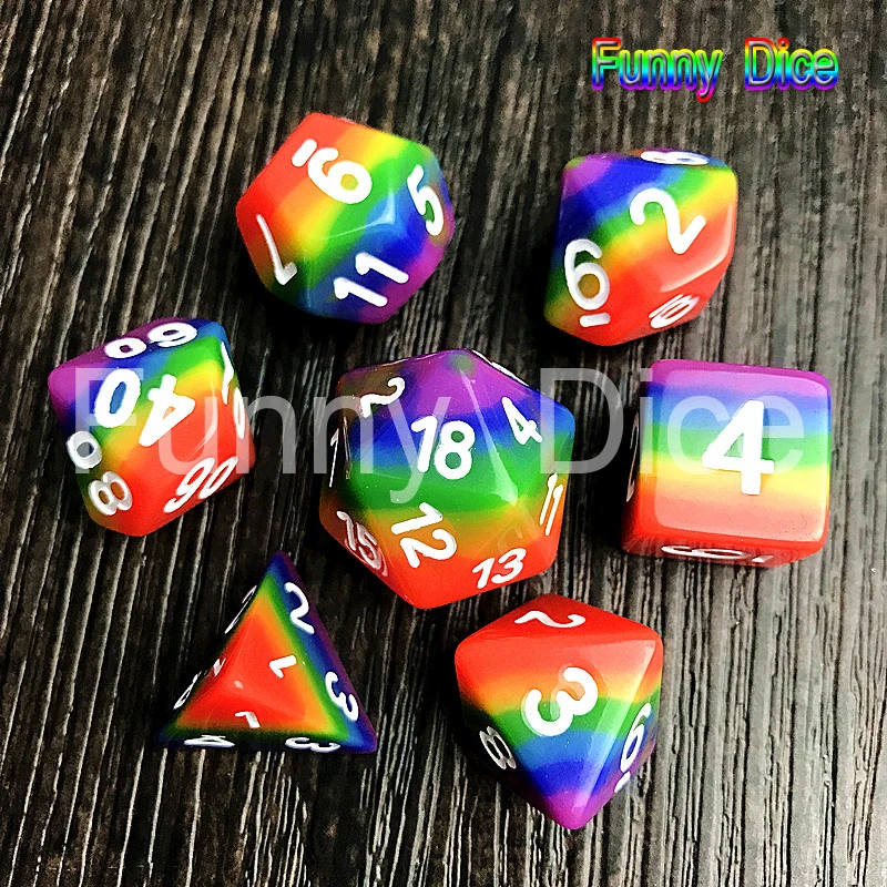 

New Dice 7pcs/set Rainbow dice ,d4 d6 d8 d10 d12 d20 DUNGEON and DRAGONS rpg game