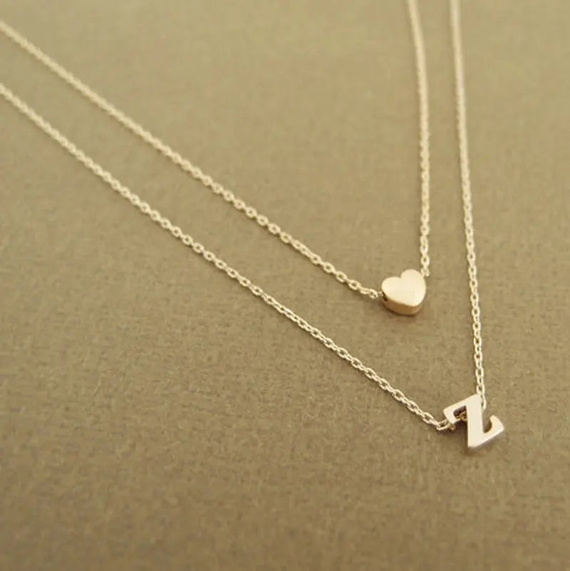 

Women personalized any initial name necklace pendant charm jewelry double layer Gold color letter chain fashion love gift 2015