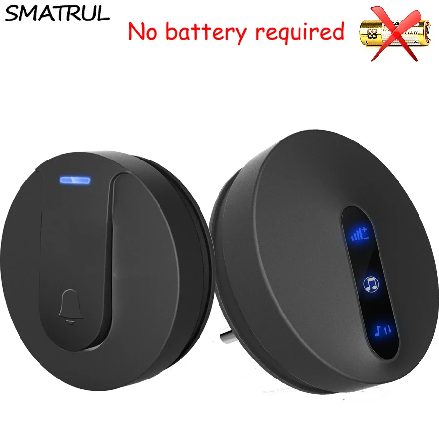 

SMATRUL self powered Waterproof Wireless DoorBell 180M Remote no battery EU plug home Cordless Door Bell 1 2 button 1 2 Receive