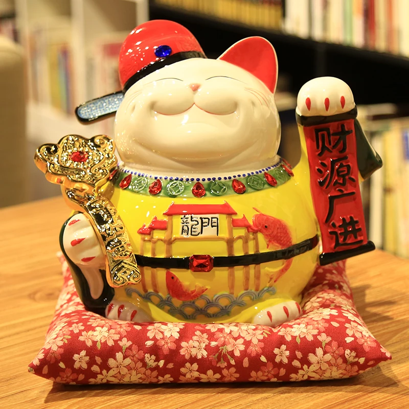 Ceramic Lucky Cat Ornament Large Oversized Blooming Business Japanese