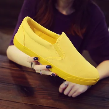 

Women Yellow Slacker Shoes Lady Casual Shoes Flat Sole Low-top Breathable Canvas Shoes Girls Orange Shoes Slip on Loafers 35-40