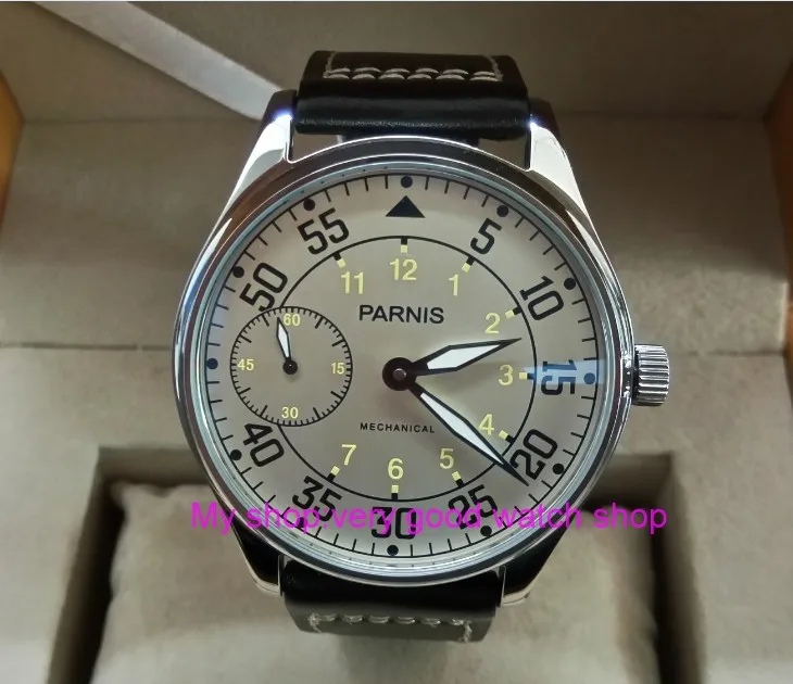 

2017 new fashion 44mm PARNIS Milk white dial Asian 17 jewels 6497/3600 Mechanical Hand Wind movement men's watches DFGD130A