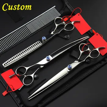 

Custom 4 kit left hand japan pet 8 inch shears dog grooming hair scissors cutting thinning barber tools hairdressing scissors