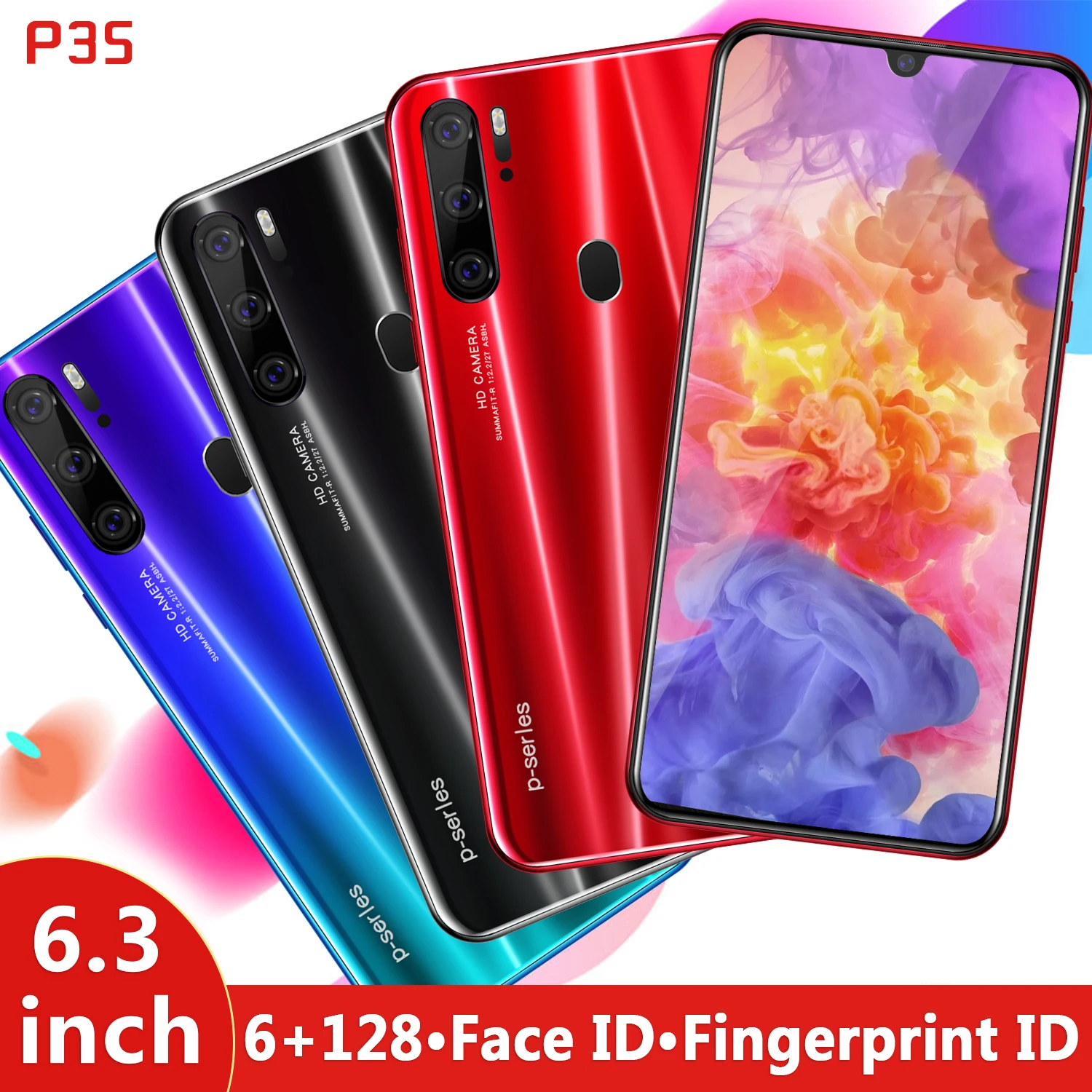 P35pro 6GB 128GB Global Version Smart Cell Phone 10 core 6.3 inch Drop Screen Telephone Dual Sim Smartphone