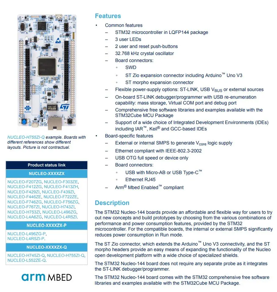 1 шт. х NUCLEO-H743ZI2 ARM STM32 Nucleo-144 макетная плата с MCU STM32H743ZI, поддерживает Ardui, ST Zio morfo разъем