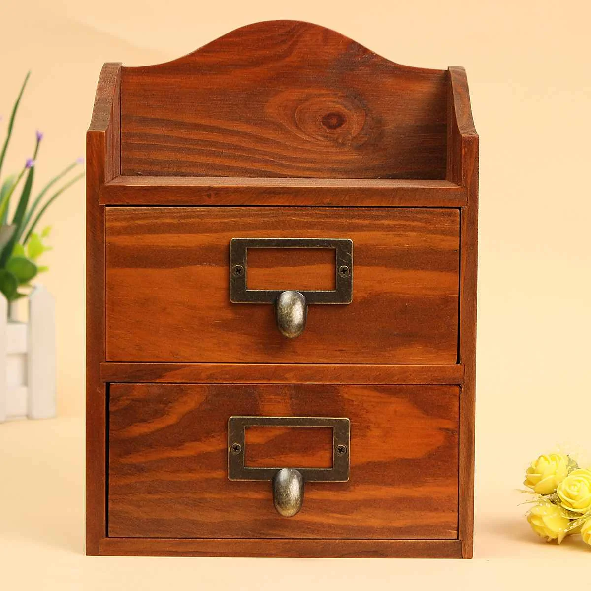 Wooden Storage Box Retro 3 Tier Wooden Drawer Jewelry Cosmetic