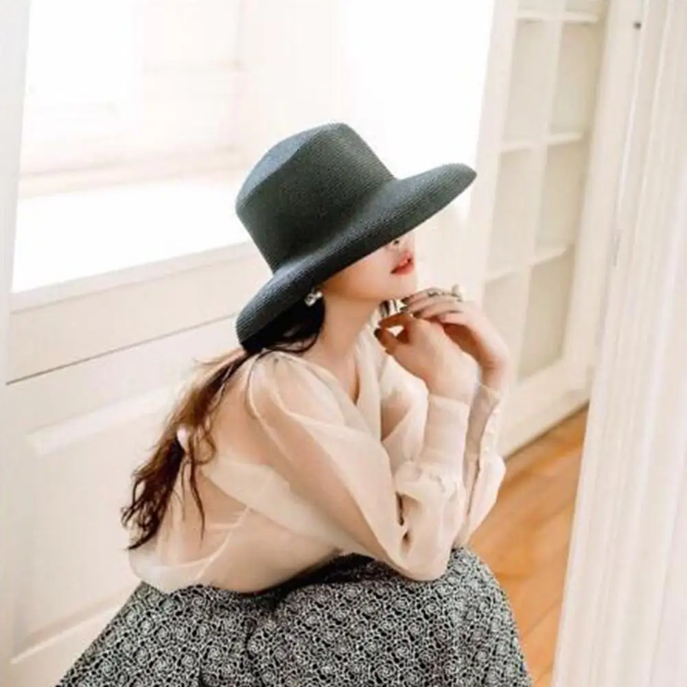 

Yfashion Fashion Retro Beach Straw Hat Cap Simple Concise Sunscreen Solid Elegant Hats Caps for Women