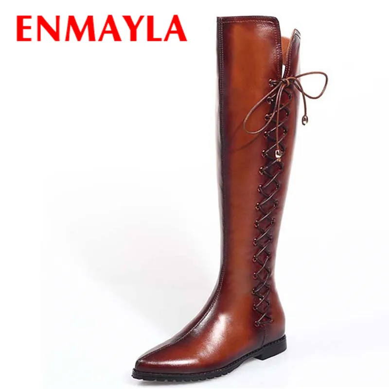 

Sexy Women Boots Black Leather Boots Stiletto Low High Heels Boots Lace Up Pointed Toe Motorcycle Boots Large Size 34-43