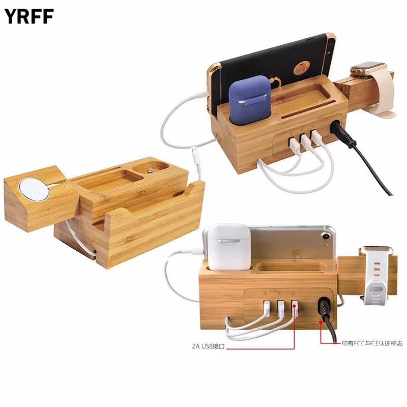 Multi-função de Suporte do Telefone Móvel para o Iphone Além de Madeira de Armazenamento Suporte de Carregamento Yrff Carregador Universal 2a Rápido Doca x 7 8 Usb
