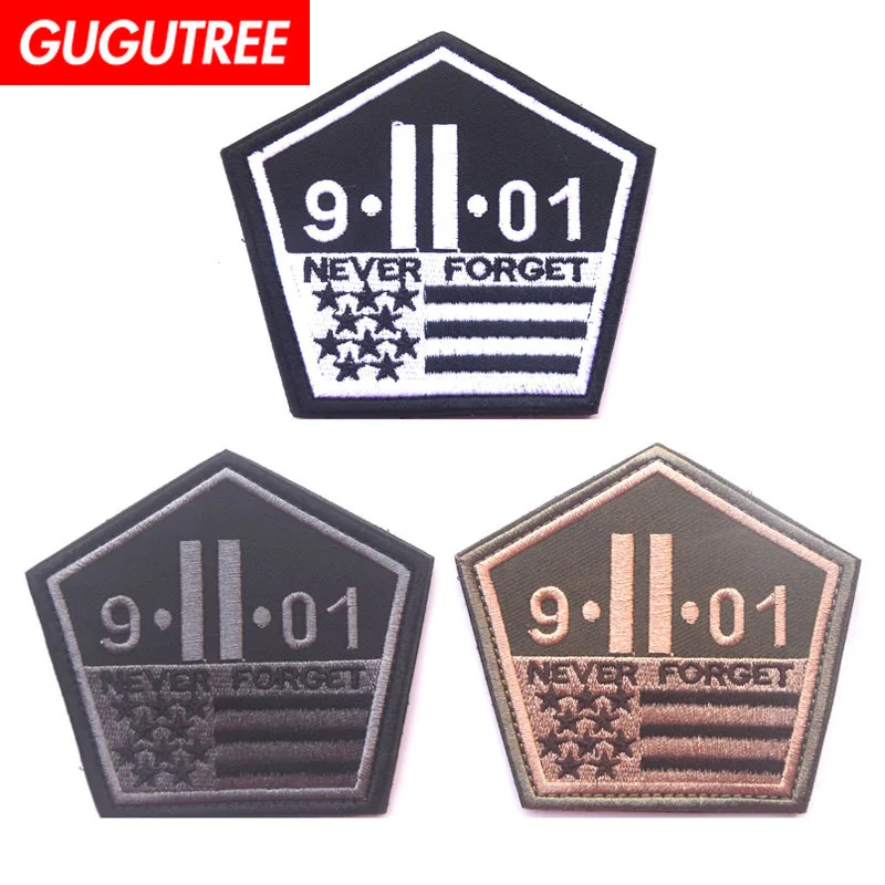 

GUGUTREE embroidery HOOK&LOOP 9.11 patch never forget patches badges applique patches for clothing AD-272