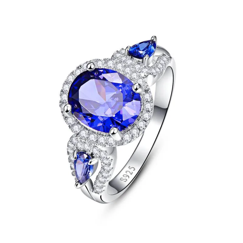 Обручальное Брендовое танзанитное кольцо из чистого серебра 925 пробы, модное ювелирное изделие, новинка, уникальный дизайн для женщин, роскошный бренд с коробкой - Цвет камня: 925 Silver Ring