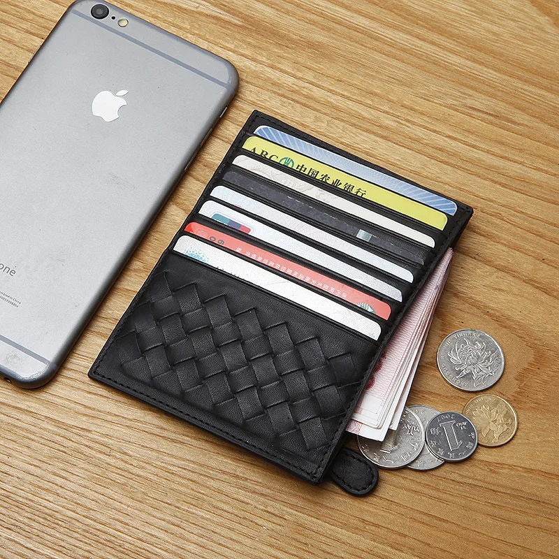 LANSPACE genuine leather men wallets woven wallet men famous brand wallet case