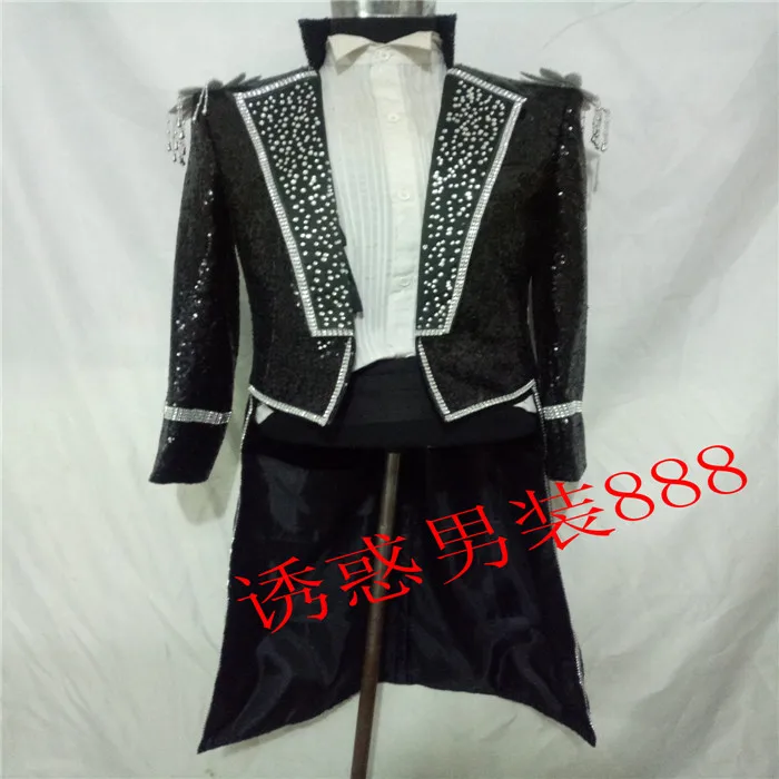 

100%real can customs making sequined tuxedo swallowtail magician jacket/party/stage performance/dance/sing/stuido long jacket