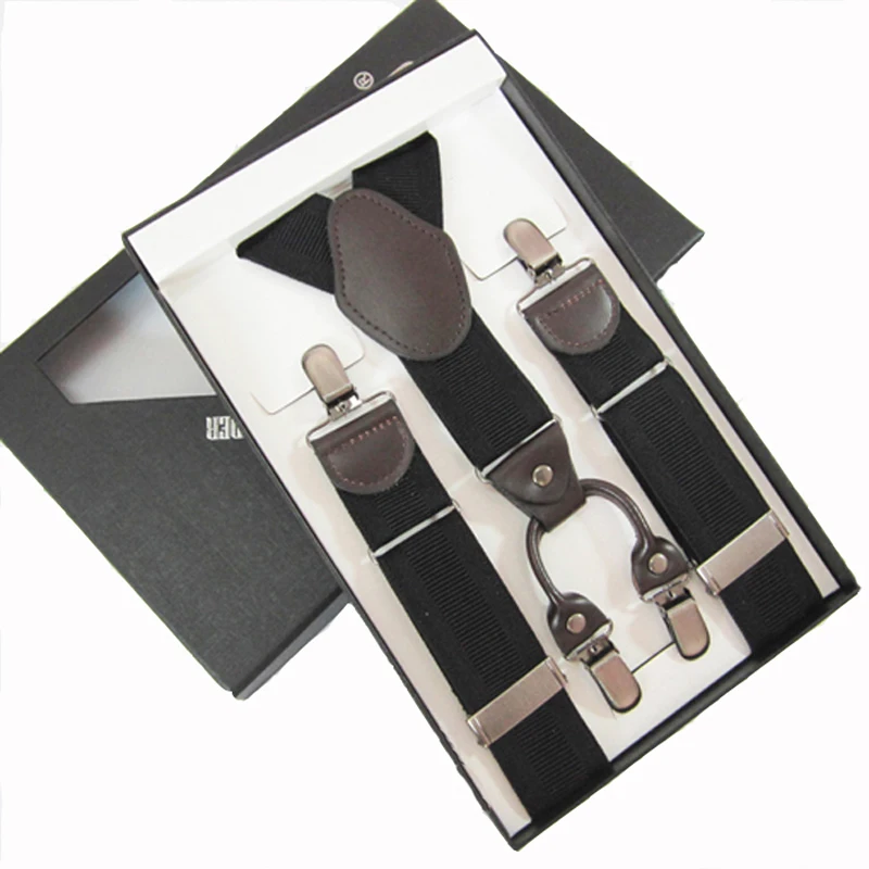 Мужские подтяжки модные подтяжки с подарочной коробкой регулируемые 4 клипсы коричневые подтяжки мужские свадебные аксессуары для одежды