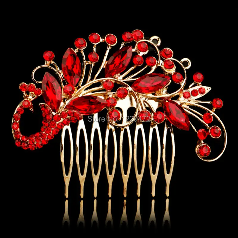 TREAZY элегантные свадебные гребни для волос Красный Кристалл Цветочные животные невесты свадебные украшения для волос вечерние аксессуары для волос на выпускной вечер женские головные уборы