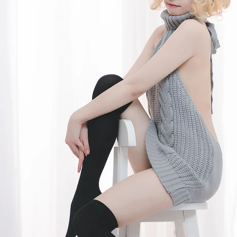 

Backless cotton sexy club sweater High collar