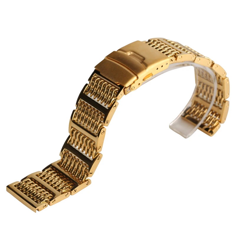 Высокое качество 20 мм/22 мм/24 мм Ширина Золотой Нержавеющая сталь регулируемый ремешок для часов заменить Для мужчин t для Для мужчин Для женщин Наручные часы