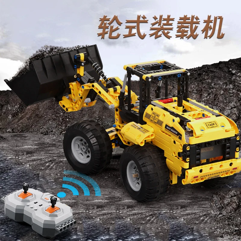 

491pcs Engineering Technic MOC Vehicle Electric RC Remote Control Bulldozer Excavator USB Building Blocks Toy Compatible with