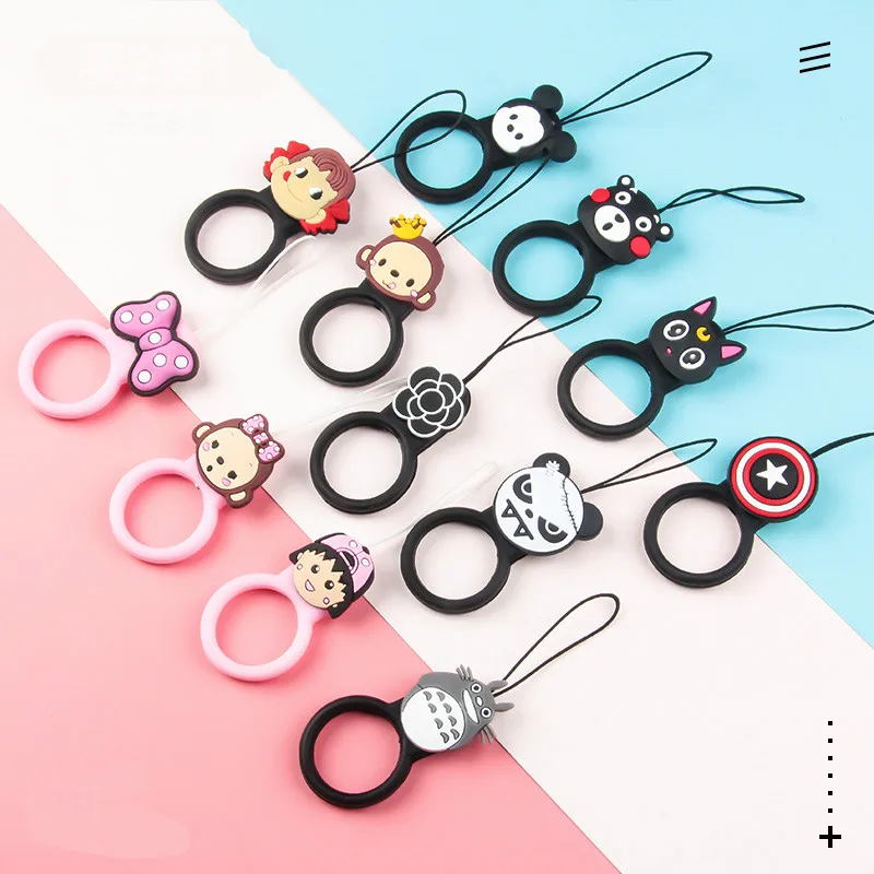 

Universal Silicone Cartoon Phone holder Key Lanyard Badge Animal Phone Straps with Keyring Rings Mobile Phone Accessories