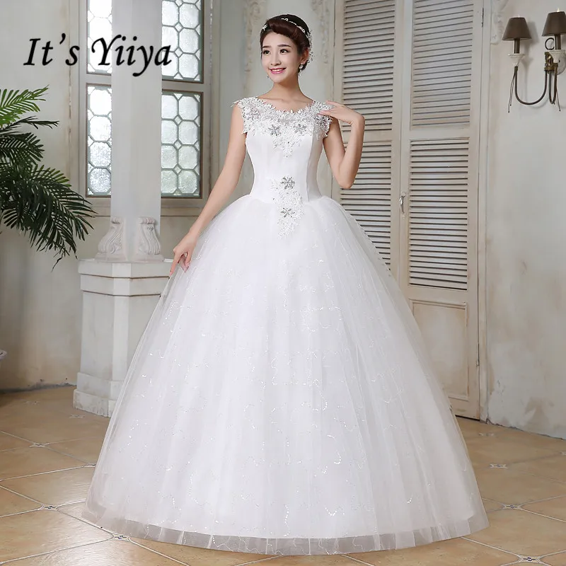 It's YiiYa Wedding Dress Cheap Princess Ball Gowns O neck Sleeveless