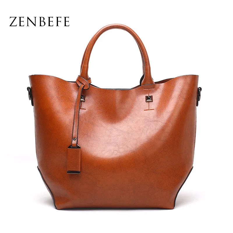 

ZENBEFE Women Bags Oil Wax Leather Women Handbags Large Capacity Women Totes Winner Ladies Daily Handbag Vintage Shoulder Bags