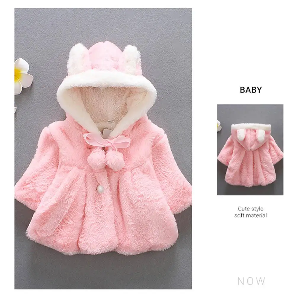 New Baby Girl Shawl Imitation Cute Rabbit Hair Baby Girl Young Children Jacket Hooded Fur Winter Keep Warm Coat Cartoon Clothes