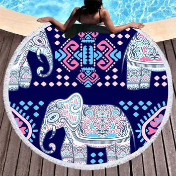 

Summer Microfiber Elephant Mandala Round Large Beach Hand Towel Circle Fairy Print Shower Bath Yoga Mat Blanket Toalla De Playa