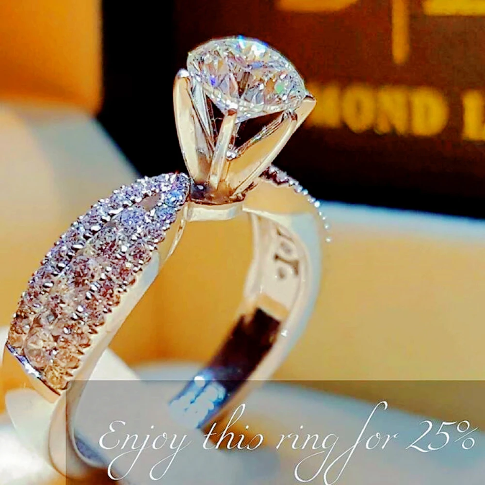 

LOREDANA Crystal White Zircon Stone Ring Simple Round Style Female 925 Wedding Ring Jewelry Promise Engagement Rings For Women