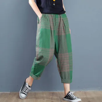 

Wide Leg Harem Pants Trousers 2019 Chinese Style Women Ethnic Vintage Patchwork Elastic Waist Loose Long Cotton Linen Pants