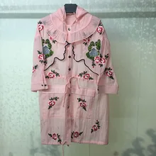 Куртка с капюшоном Женская Весенняя летняя Цветочная вышивка розовая куртка Женская Повседневная элегантная женская верхняя одежда