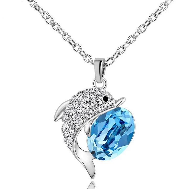 Новое поступление, модное ожерелье с большим горным хрусталем и голубым дельфином для женщин, милые красивые украшения в виде животных, подарок