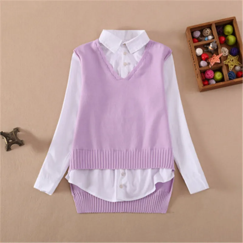 

2019 Age 7-15 Years Teen Knitting Cotton School Girls Blouse Long Sleeve Girl Tops Shirts For Kids Children's Clothing AA3770