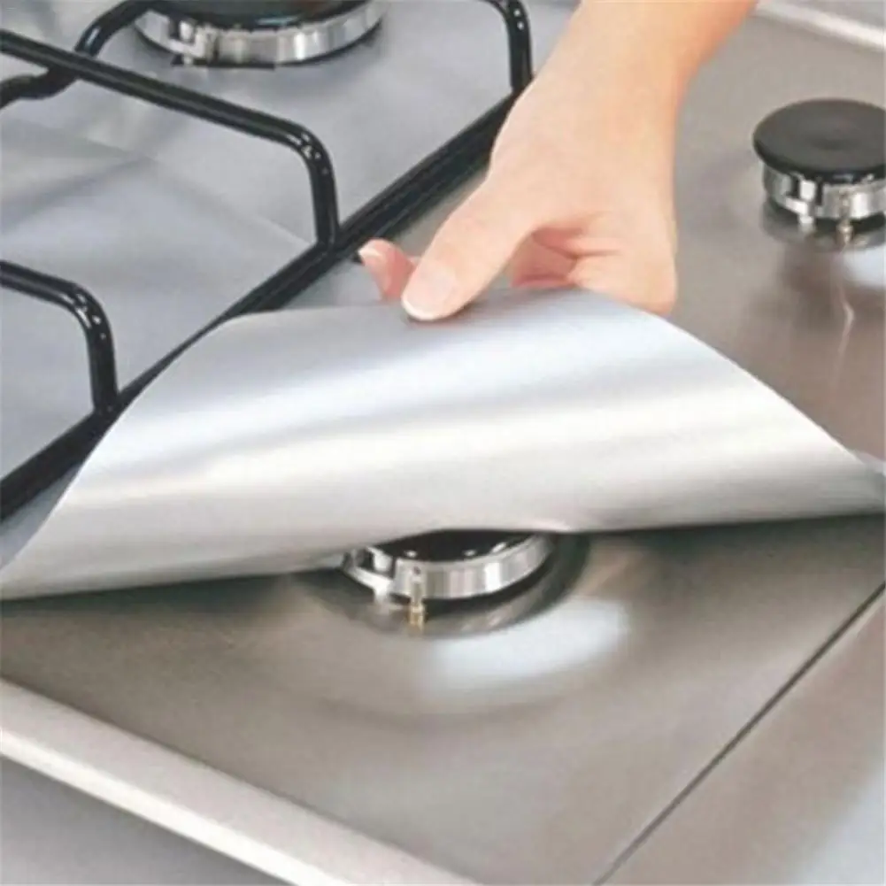

4 Pcs/lot Aluminum Foil Gas Stove Protector Cover Reusables/Liner Reusable Non Stick Silicone Dishwasher Safe Protective Foil