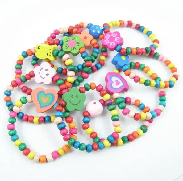 

12 PC/Set Elastic Bracelet Kids Girl Boy Candy Color Wood Wristbands Children Toy Bracelet&Bangles party Birthday Gift Jewelry