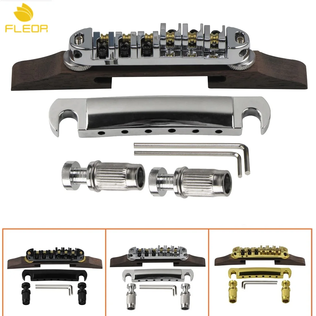FLEOR Roller Saddles Bridge with Rosewood Base & Tailpiece for Jazz