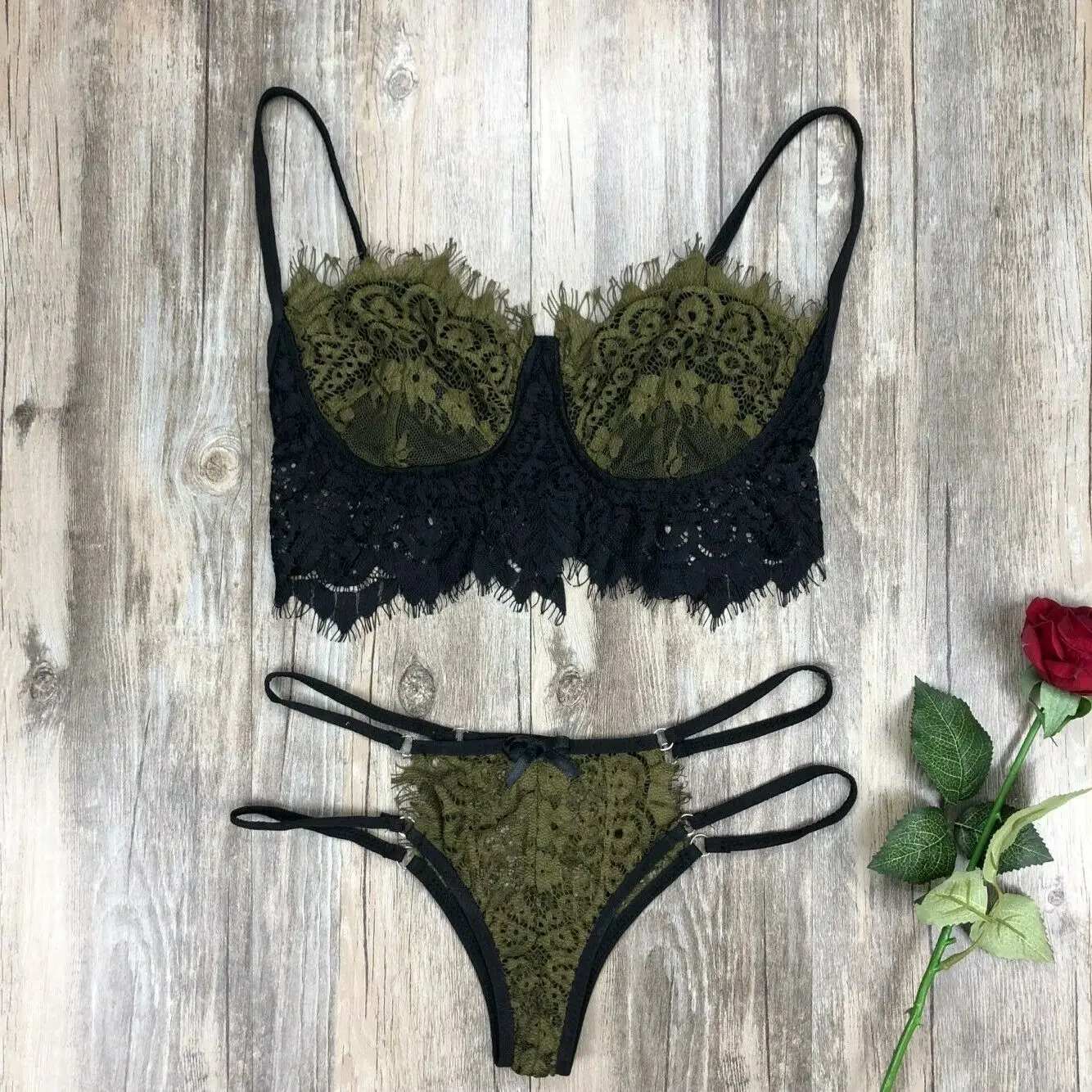 Women Sexy Lingerie Lace Babydoll Open Bra Set G-String Underwear Nightwear Bra & Brief Sets