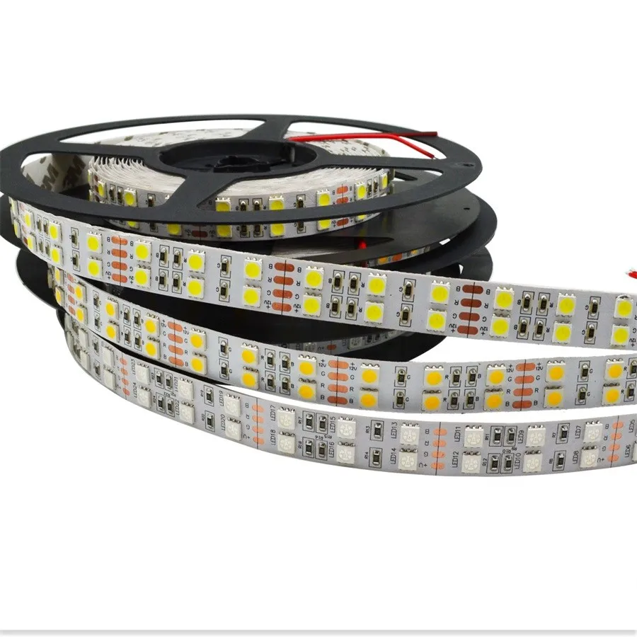 DC12v 120 светодиодов/м RGB Светодиодная лента 5050 SMD светодиодный гибкий светильник s 5 м/катушка двухрядный теплый белый/RGB светодиодный ленточный светильник