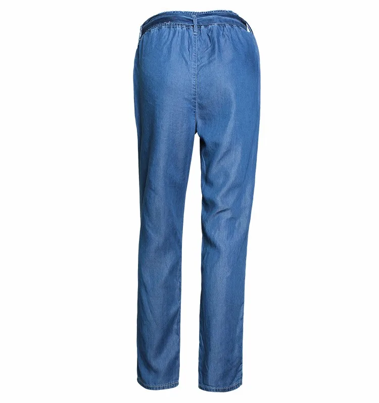 Элегантные свободные брюки с высокой талией, длинное платье-карандаш с поясом, брюки, духов, однотонные, растягивающиеся Модные женские синие женские брюки и джинсы